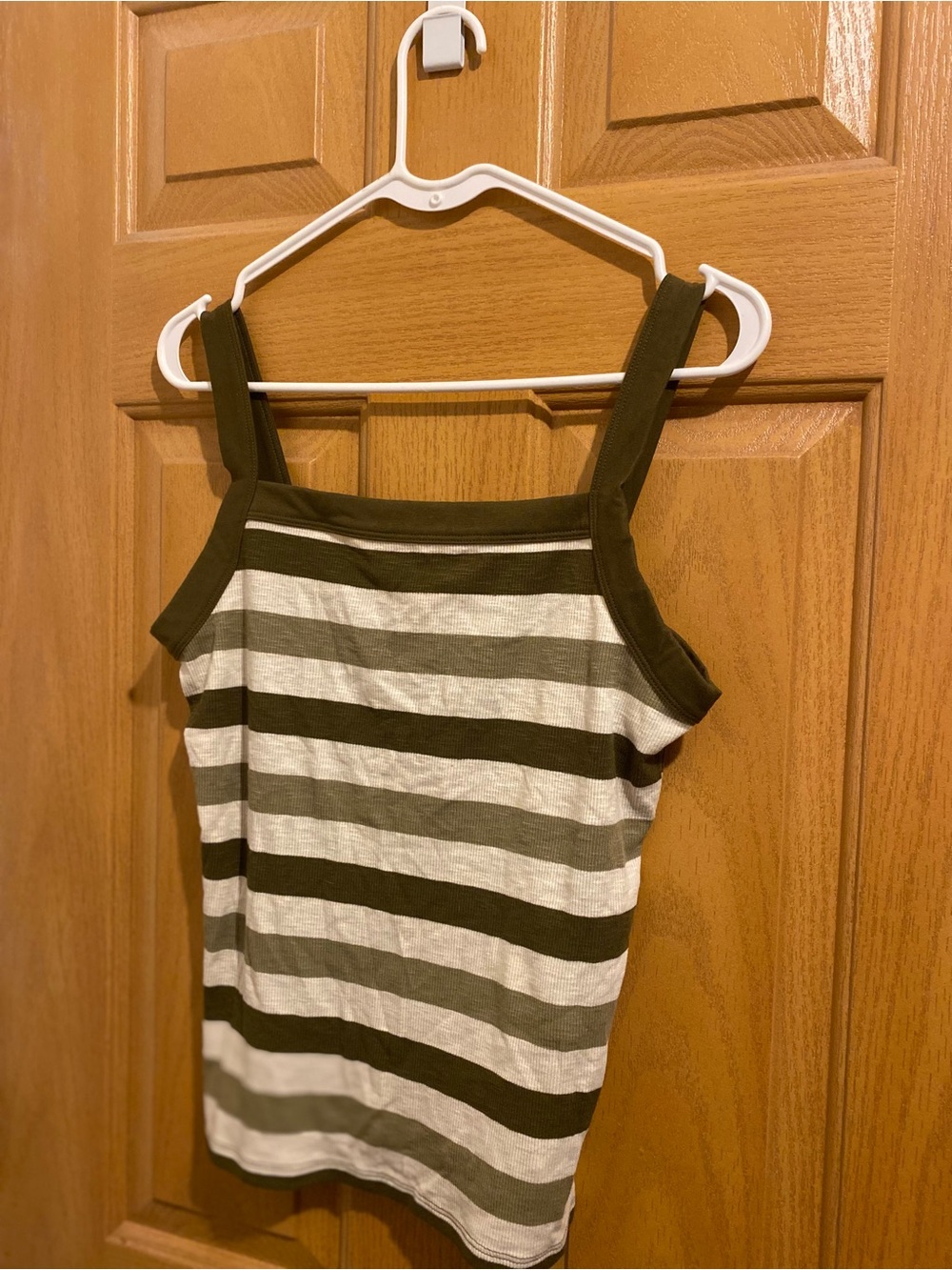 GAP Olive Green and White Striped Tank Top